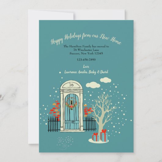 Kerst Winter Voordeur 2 Bewegend Aankondigingbord Kaart (Voorkant)