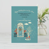 Kerst Winter Voordeur 2 Bewegend Aankondigingbord Kaart (Staand voorkant)