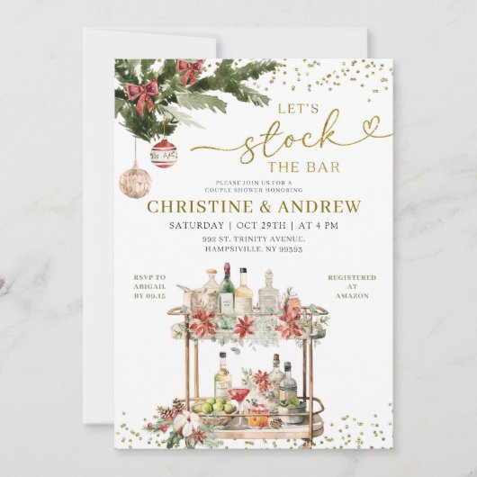 Kerst Winter Voorraad de Bar Koppel Shower Kaart (Voorkant)