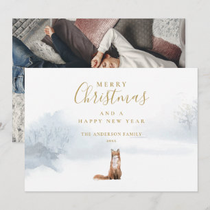 Kerst Winter Vos Elegant Goud Schrift Foto Feestdagenkaart