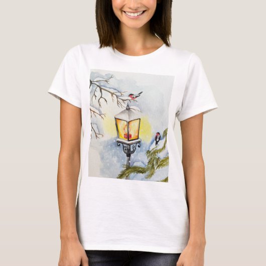 Kerst winter waterverf landschap t-shirt (Voorkant)