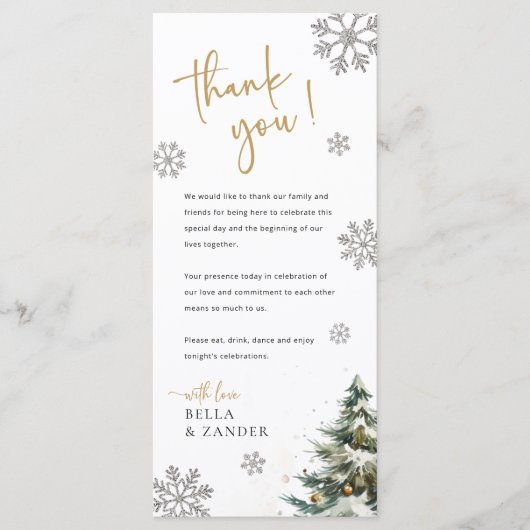 Kerst Winter Wedding Bedankt Place Card Menu (Voorkant)