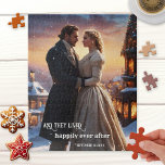 Kerst Winter Wedding Jubileum  Kunst Legpuzzel<br><div class="desc">Puzzel met een  schilderij van een sprookjesachtige scène met een verliefd stel op een feestelijke winterkerstachtergrond. Je kunt dit afbeelding ook vervangen door je eigen favoriete bruiloft of andere foto. Mooi als aandenken van de trouwdag of om een jubileum te vieren.</div>