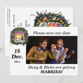 Kerst Winter Wonderland Krans Foto Save The Date (Voorkant / Achterkant)