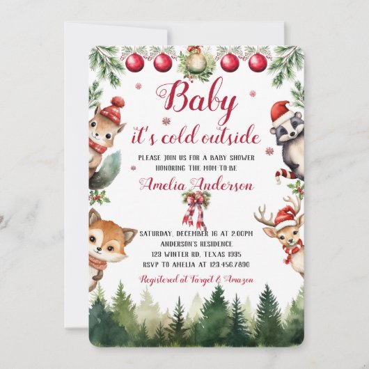 Kerst Winter Woodland Dieren Baby shower Kaart (Voorkant)
