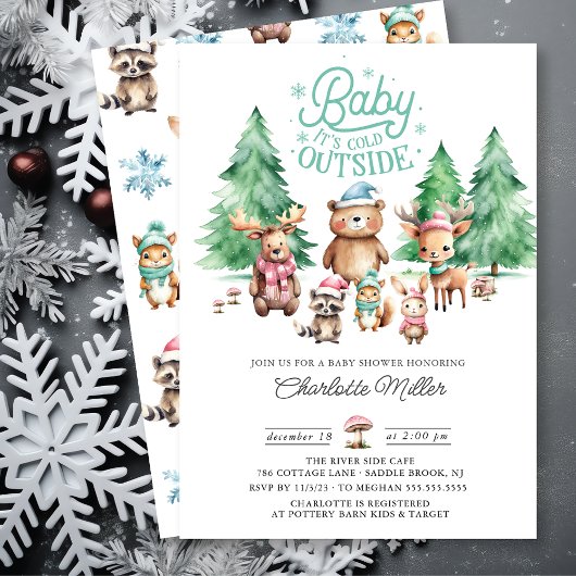 Kerst Winter Woodland Dieren Baby shower Kaart
