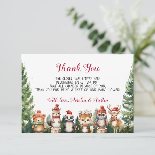 Kerst Winter Woodland Dieren Bedankkaart (Staand voorkant)