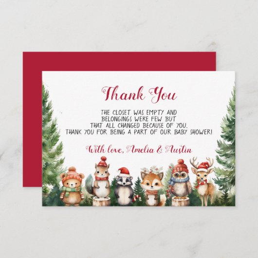 Kerst Winter Woodland Dieren Bedankkaart (Voorkant / Achterkant)