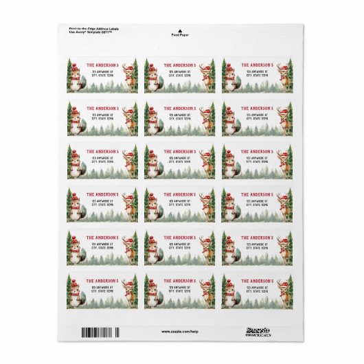 Kerst Winter Woodland Dieren Etiket (Full Sheet)