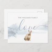 Kerst Winter Woodland Hare Elegant Script Feestdagenkaart (Voorkant / Achterkant)