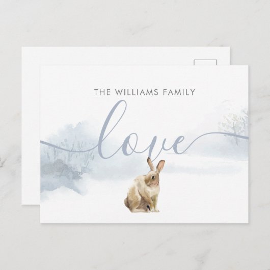 Kerst Winter Woodland Hare Elegant Script Feestdagenkaart (Voorkant / Achterkant)