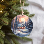 Kerst Winter Woodland Waterverf Gezellige Cabin Keramisch Ornament