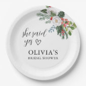 Kerst Winter Ze zei ja Bruidsfeestje  Papieren Bordje (Voorkant)