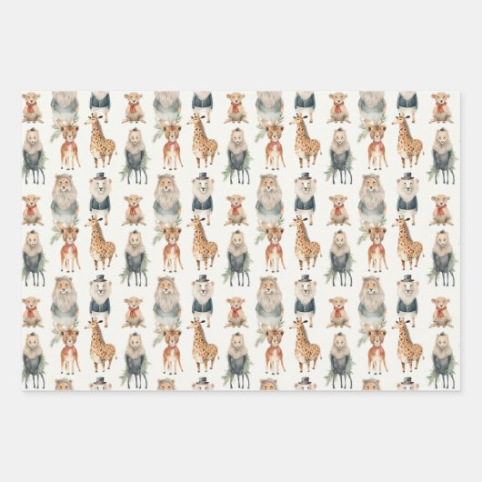 Kerst Winter Zoo Dieren in Truien Inpakpapier Vel (Voorkant 3)