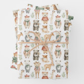 Kerst Winter Zoo Dieren in Truien Inpakpapier Vel (In situ)