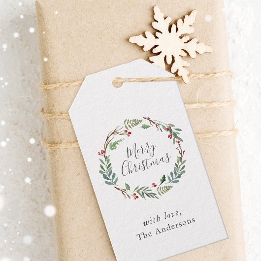 Kerst Winterbessen Krans Aangepaste Familienaam Cadeaulabel