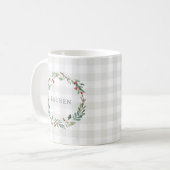 Kerst Winterbessen Krans Aangepaste Naam Koffiemok (Voorkant links)