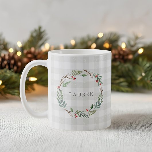 Kerst Winterbessen Krans Aangepaste Naam Koffiemok