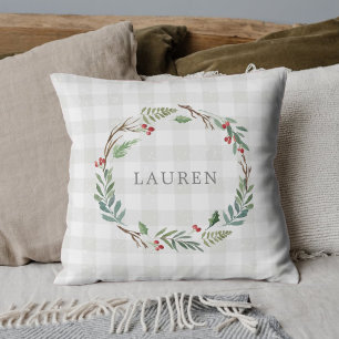 Kerst Winterbessen Krans Aangepaste Naam Kussen