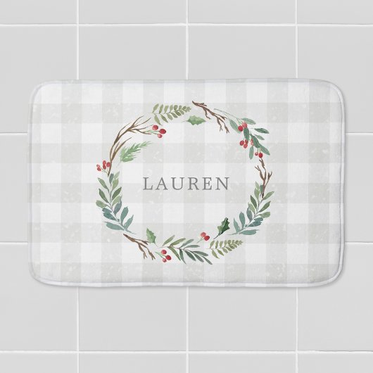 Kerst Winterbessen Krans Monogram Badmat