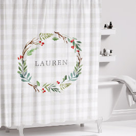 Kerst Winterbessen Krans Monogram Douchegordijn
