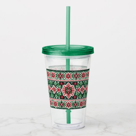 Kerst/Winterbeurs eiland rood & groen Acryl Drinkbeker (Voorkant)