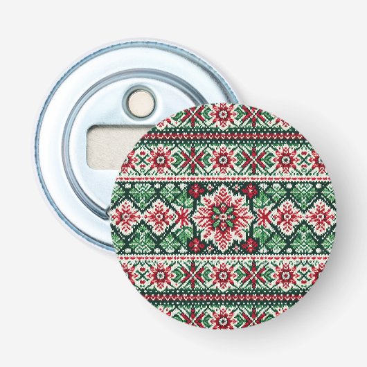 Kerst/Winterbeurs eiland rood & groen Button Flesopener (Voorkant)