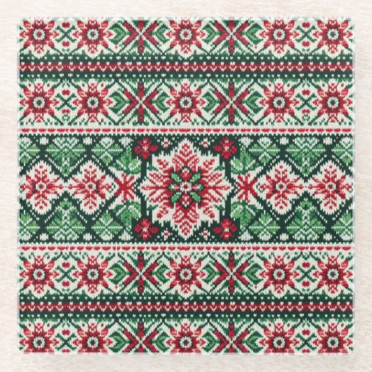 Kerst/Winterbeurs eiland rood & groen Glazen Onderzetter (Voorkant)