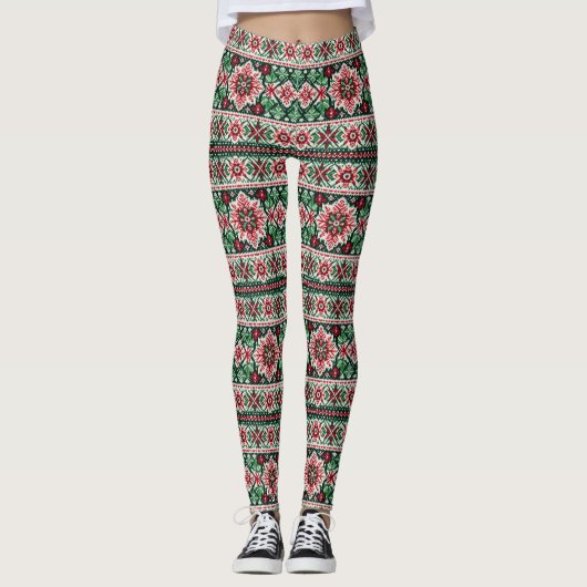 Kerst/Winterbeurs eiland rood & groen Leggings (Voorkant)