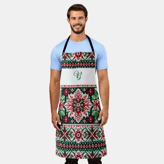 Kerst/Winterbeurs eiland rood & groen Schort (Gedragen)