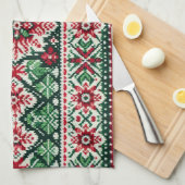 Kerst/Winterbeurs eiland rood & groen Theedoek (Quarter Fold)
