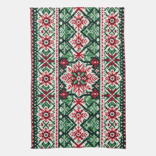 Kerst/Winterbeurs eiland rood & groen Theedoek (Verticaal)