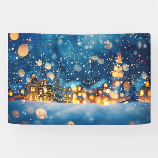 Kerst Winterdorp Achtergrond 1,2 meter lang Spandoek (Horizontaal)