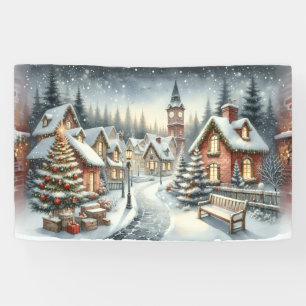 Kerst Winterdorp Achtergrond Wandel naar de Kerk Spandoek