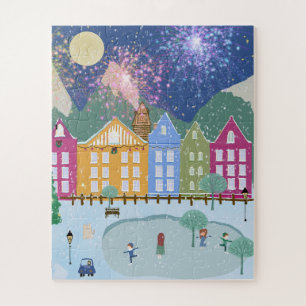 Kerst Winterdorp Schaatsen schaatsers Legpuzzel