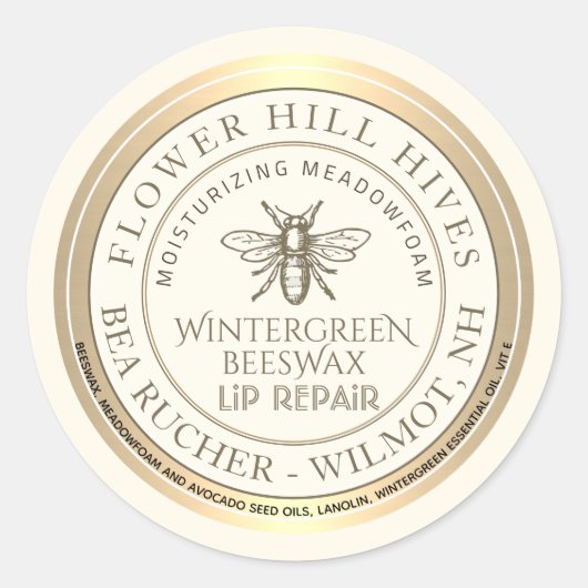 Kerst Wintergreen Bijenwas Lip Reparatie met Bijen Ronde Sticker (Voorkant)