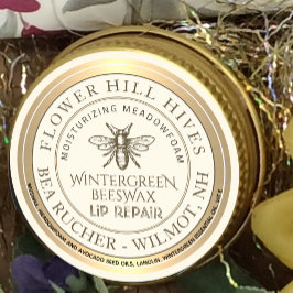 Kerst Wintergreen Bijenwas Lip Reparatie met Bijen Ronde Sticker