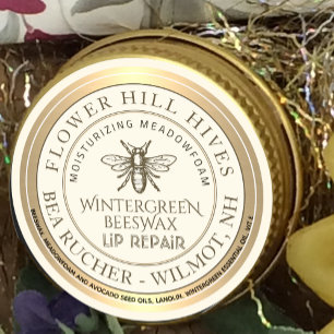 Kerst Wintergreen Bijenwas Lip Reparatie met Bijen Ronde Sticker