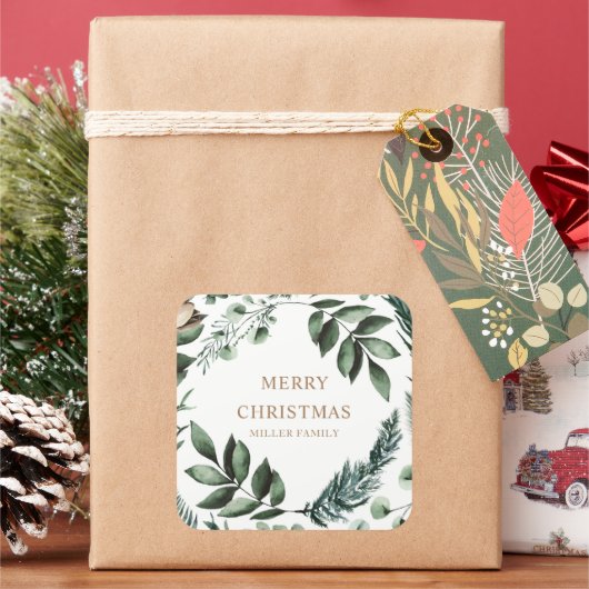 Kerst Wintergroen Prettig Kerstfeest Vierkante Sticker (Feestdagen)