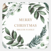 Kerst Wintergroen Prettig Kerstfeest Vierkante Sticker (Voorkant)