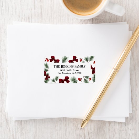 Kerst Wintergroen Rood Lint Etiket (Insitu)