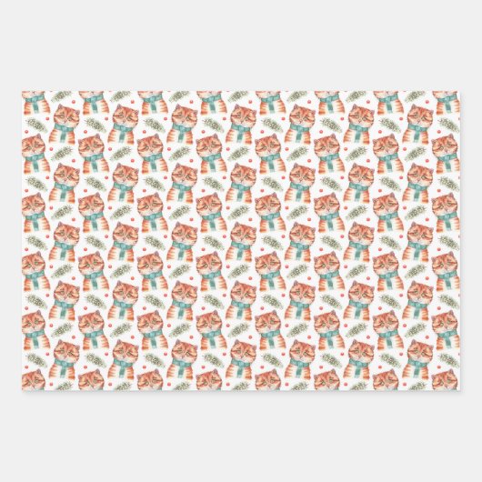 Kerst-winterkatten Waterverf Inpakpapier Vel (Voorkant 3)