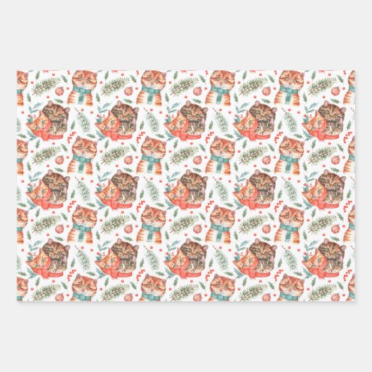 Kerst-winterkatten Waterverf Inpakpapier Vel (Voorkant)