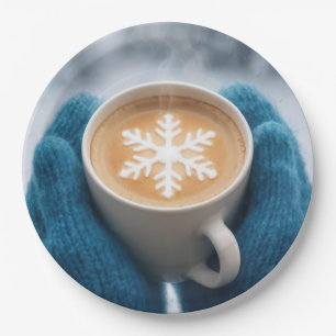 Kerst Winterkoffie Met Handschoenen en Sneeuwvlok Papieren Bordje