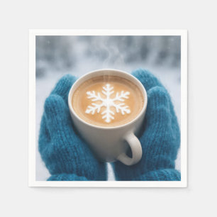 Kerst Winterkoffie Met Handschoenen en Sneeuwvlok Servet