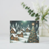 Kerst winterlandschap dorp & sterrenhemel briefkaart (Staand voorkant)
