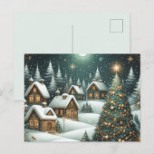 Kerst winterlandschap dorp & sterrenhemel briefkaart (Voorkant / Achterkant)