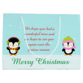 Kerst-winterpinguïns en bomen bedankt groot cadeauzakje (Achterkant)