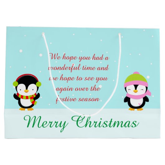 Kerst-winterpinguïns en bomen bedankt groot cadeauzakje (Achterkant)