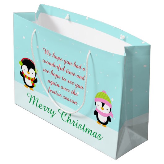 Kerst-winterpinguïns en bomen bedankt groot cadeauzakje (Achterkant Gekanteld)
